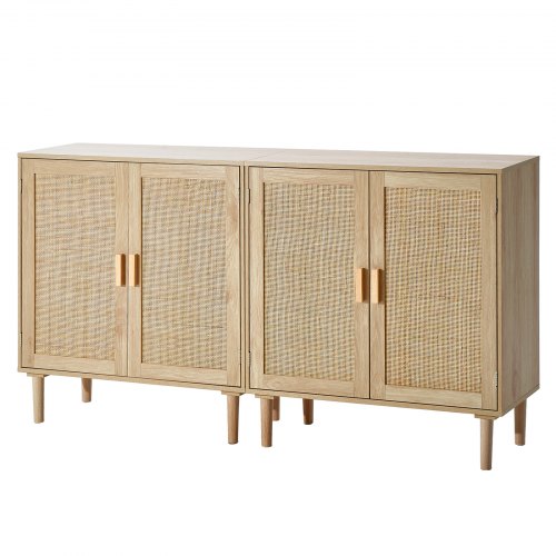 VEVOR Rattanschrank Rattankommode 2 Stk. Aufbewahrungsschrank mit 4 magnetischen Türen, Sideboard Buffetschrank mit verstellbaren Regalen, Ideal für Flur Eingangsbereich Wohnzimmer oder Küche
