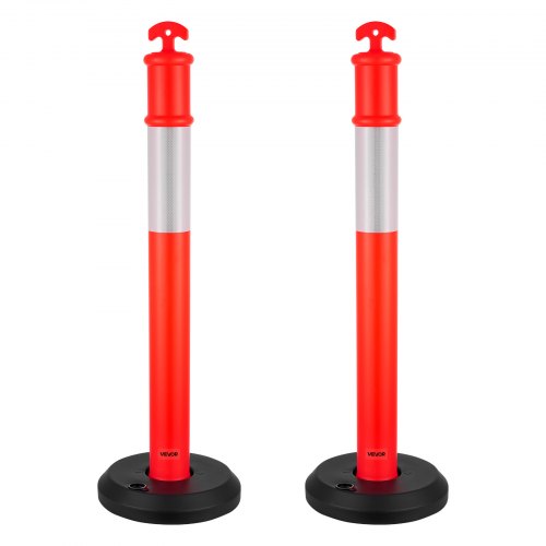 VEVOR Verkehrsleitpfosten Leitpfosten 2 Stk. (114 cm) mit befüllbarem Sockel & Reflektorstreifen, Warnpfosten für Baustellen, Parkplätze, Absperrpfosten zur Steuerung von Menschenmengen, rot