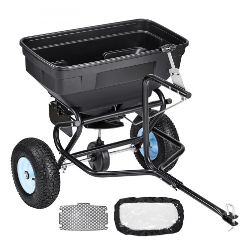 VEVOR Schleuderstreuer Anhängestreuer 59 kg Fassungsvermögen, Anhänge-/Schiebe-Gartenstreuer mit 33 cm Reifen, 30 einstellbaren Stufen & 3 m Streubreite, Streuwagen für Saatgut, Dünger, Salz