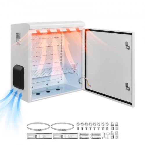 VEVOR Wasserdichtes Elektrogehäuse IP65, Schaltkasten aus Kaltgewalztem Stahl mit Thermostat, Lüfter und Regenabdeckung, Abschließbarer Anschlusskasten Outdoor-Schaltschrank 60 x 30 x 60 cm
