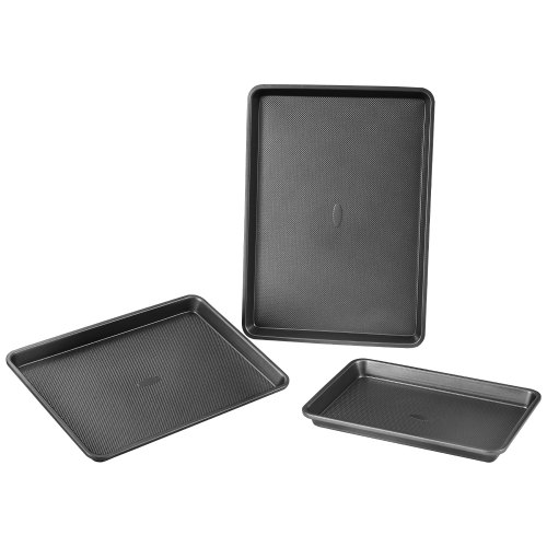

VEVOR Backformen-Set 3-tlg. antihaftbeschichtete Kochgeschirrplatten und -bleche aus Karbonstahl, Backgeschirr-Kochsets für den Küchenofen, für Keksen Kuchen Muffins Brot Schwarz