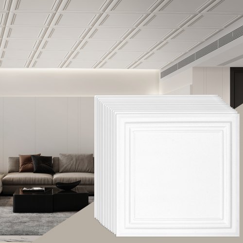

VEVOR Deckenfliesen, 48er-Packung 20 x 20 Zoll, abgehängte Deckenfliesen aus hochwertigem Polystyrol, einfache Installation/Zuschneiden, Kunststoff-Deckenfliesen zum Aufkleben, Kellerdeckenverkleidung als Dekoration für Zuhause/Büro