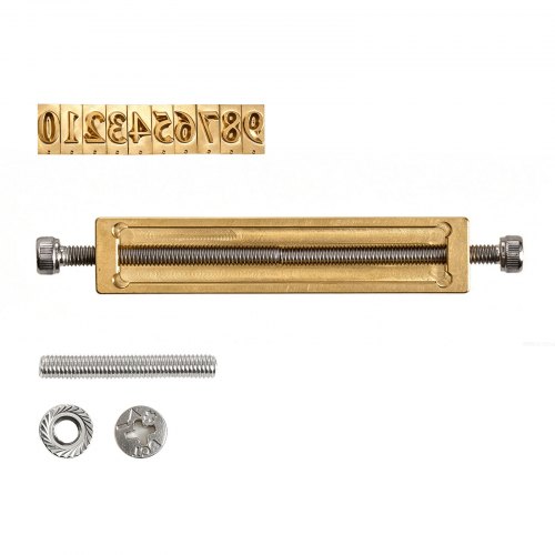 VEVOR Heißpräge-Zahlen Messing-Prägewerkzeuge 10-tlg. Set Zahlenprägeform, Kompatibel mit VEVOR Stanzmaschine, 0 bis 9, T-Nut-Design, mit Rahmen Sechskantschlüssel Muttern Schrauben Halterung Pinzette