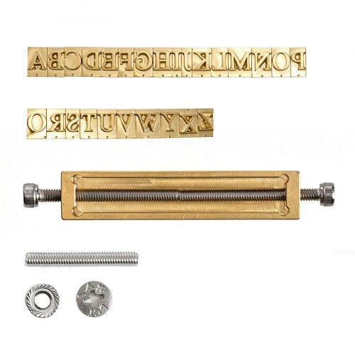 VEVOR A-Z-Alphabet-Stempel Set Prägeform 26-tlg. Buchstabenstempel Messing, Kompatibel mit der VEVOR Stempelmaschine, T-Nut-Konstruktion, inkl. Sechskantschlüssel Muttern Schrauben Halterung & Pinzette