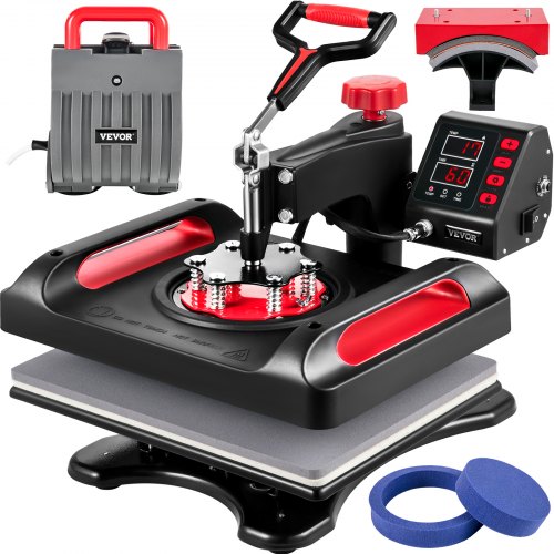 

VEVOR 5 in 1 Transferpresse 29x38cm T-Shirt Druckmaschine 1000W Hitzepresse Textilpresse Rot Wärmepresse 360 Grad Wegschwenkbar mit Digitaler LED-Temperatur- und Zeitkontroller