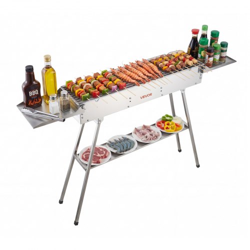 

VEVOR Faltbarer Holzkohlegrill 0,16 m², Tragbarer Holzkohlegrill mit Anhebbarer Holzkohleschale & Seitentischen, Campinggrill aus Gebürstetem Edelstahl für Outdoor-Camping, Gartenpartys, Picknickgrill