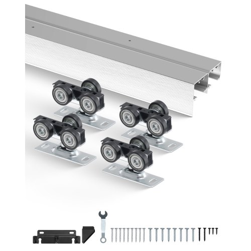 VEVOR Schiebetür-Beschlagschienensatz Schiebetürsystem 1524 mm, Doppelschienen Schiebetürsystem aus Aluminiumlegierung, passende Türbreite 775 mm x 2, Schiebetürbeschlag 68 kg belastbar