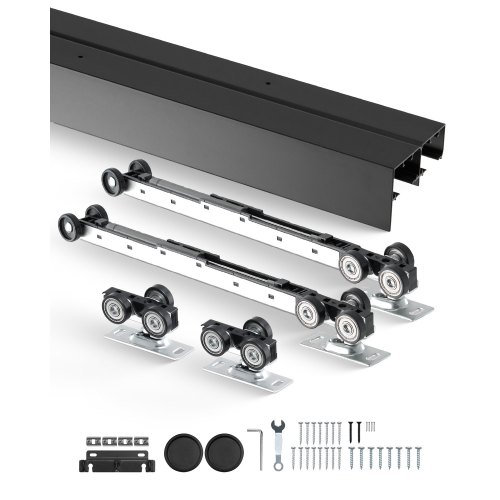 VEVOR Schiebetür-Beschlagschienensatz Schiebetürsystem 2438 mm, Doppelschienen Schiebetürsystem aus Aluminiumlegierung, passende Türbreite 1232 mm x 2, Schiebetürbeschlag 68 kg belastbar