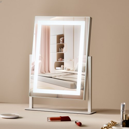 

VEVOR Hollywood Schminkspiegel mit Beleuchtung, Kosmetikspiegel mit 3 Farbbeleuchtungsmodi, Schminkspiegel mit LEDs & 5-facher Vergrößerungsspiegel, Smart-Touch-Steuerung, 360°-drehbar, 406x296mm