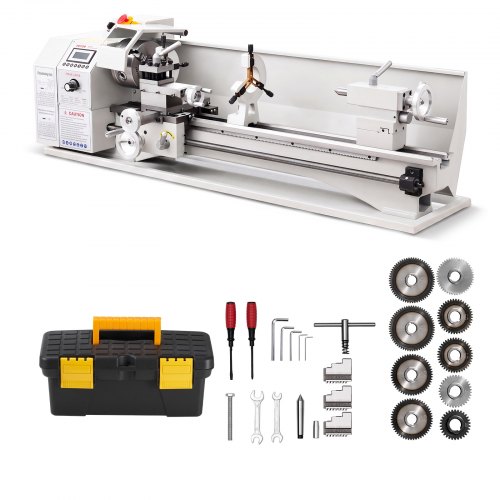 VEVOR Metalldrehmaschine 220 x 762 mm 1100 W Metalldrehbank für Werkstätten, mit Variabler Drehzahl bis 3000 U/min, Not-Aus, 8 Metrischen 0,5-2,5 mm, 8 Zölligen Gewinden 10-44 TPI und Werkzeugkasten