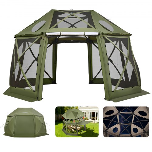 VEVOR Pop-up-Pavillon, 3,96 x 3,96 m, 13-seitiges, kugelförmiges Campingzelt mit abnehmbarem Dach & Tragetasche, 360°-Belüftung, Sonnenschutz, Partyzelt für 10–12 Personen, Grün