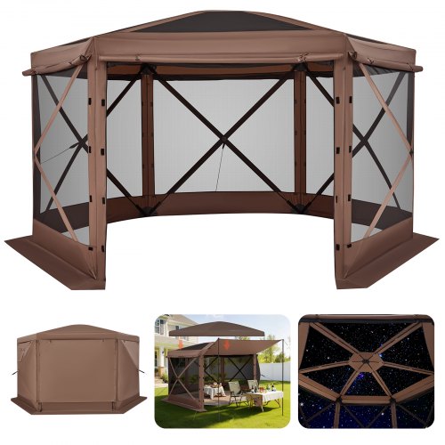 

VEVOR Pop-up-Pavillon, 3,6 x 3,6 m, 6-seitiges Campingzelt mit abnehmbarem Dach & Tragetasche, Sonnenschutz für 8-10 Personen, Partyzelt für Garten und Terrasse, Braun