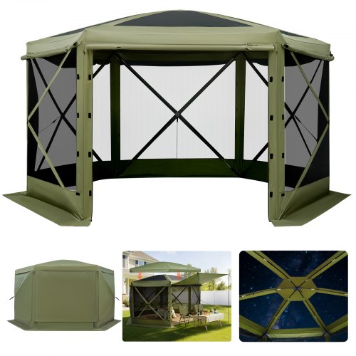 

VEVOR Pop-up-Pavillon, 3,6x3,6 m, großes 6-seitiges Campingzelt mit abnehmbarem Dach & Tragetasche, Partyzelt, Sonnenschutz für 8-10 Personen, für Garten & Terrasse, Grün