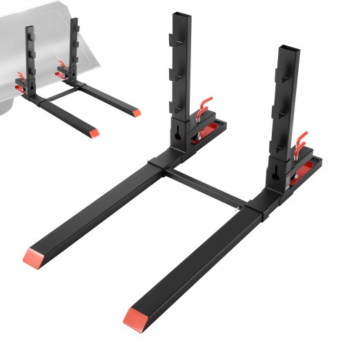 VEVOR Palettengabeln, 1814 kg Gabelträger zum Anklemmen, 1490 mm Gesamtlänge, Gabelzinken mit Kippschutz & verstellbarer Stabilisatorstange, passend für Ladeschaufel-Kompaktlader, Schwarz