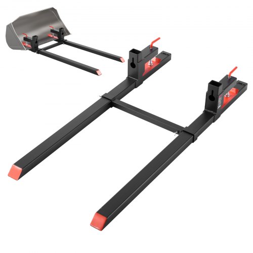 VEVOR Palettengabeln, 907 kg Gabelträger zum Anklemmen, 1490 mm Gesamtlänge, Gabelzinken mit verstellbarer Stabilisatorstange für Traktoranbaugeräte, Ladeschaufel und Kompaktlader, Schwarz