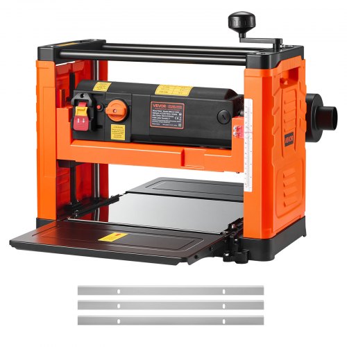 

VEVOR Dickenhobel, 2 Gang, 330 mm breiter Arbeitstisch, Hobelmaschine, drei Klingen, 2000 W, 23500 U/min, leistungsstarker Motor, Doppelrollen, Überrollschutz, Holzbearbeitung für Hart- & Weichholz