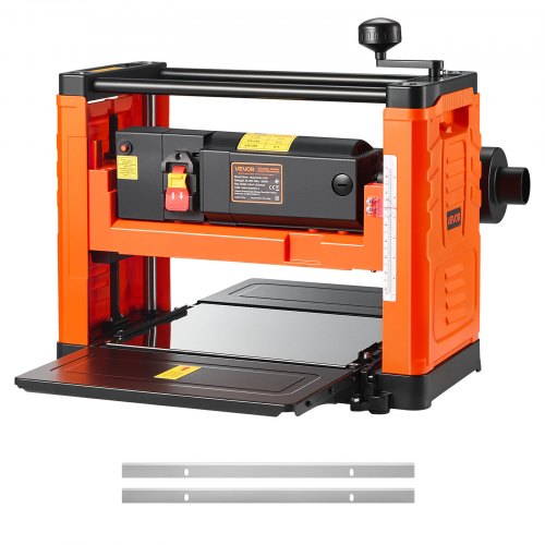 VEVOR Dickenhobel, Zwei-Blatt, 330 mm breiter Arbeitstisch, Hobelmaschine, 1800 W, Hobel, 23500 U/min, Doppelrollen, Überrollschutz, Holzbearbeitung mit Einzelgeschwindigkeit, für Hart- & Weichholz
