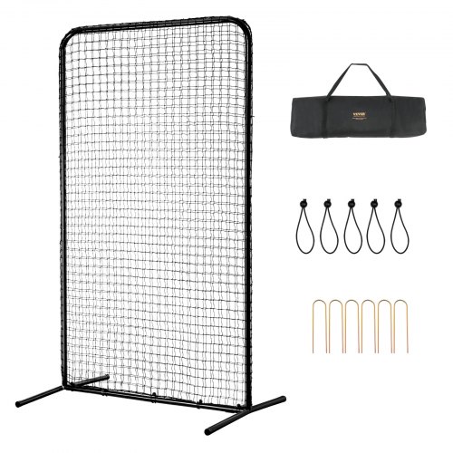 

VEVOR I-Typ für Schlägerkäfig 1220 x 910 x 2130 mm Baseball- und Softball-Sicherheitsschirm Körperschutz Tragbarer Schlagschirm mit Tragetasche & Bodenpfählen, Outdoor Baseball-Pitching-Netz Schwarz