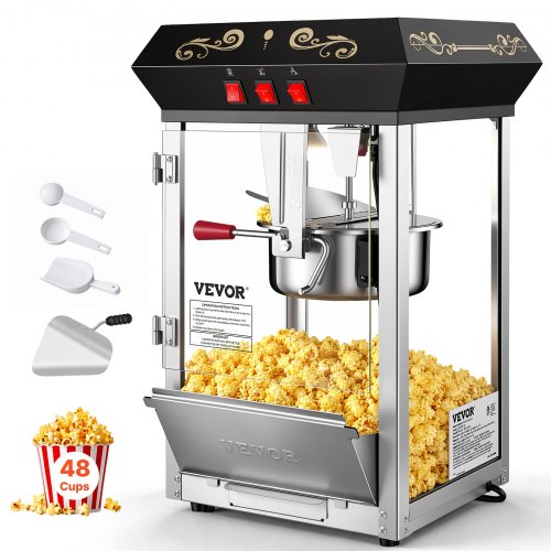 VEVOR Popcornmaschine Popcornautomat Popcorn-Maker, 850 W Popcornmaschine 8 oz Kessel für 48 Tassen pro Ladung, Popcornmaschine für die Arbeitsplatte mit gehärtetem Glas, inklusive 4 Schaufeln