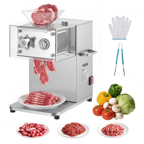 VEVOR Fleischschneidemaschine 850 W, Fleischschneider 5 mm Schnittstärke, Ideal zum Zerkleinern von Fleisch ohne Knochen & Weichem Gemüse, Schneidemaschine für Küche, Restaurant & Supermarkt