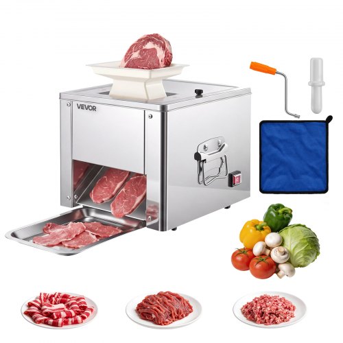 VEVOR Vleessnijmachine 550W 159kg/u Commerciële vleessnijmachine Roestvrij staal (3,5 mm dik), Elektrische voedselsnijmachine voor restaurants en supermarkten