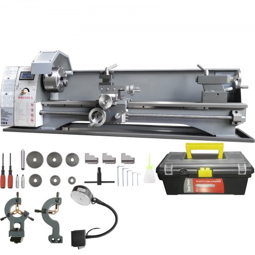 

VEVOR Metalldrehmaschine 211x750mm Drehbank Metall 50-2500U/min Tischdrehbank Tischdrehmaschine 750W 14x metrische (von 0,3 bis 3 mm) 10x zöllige (von 10 bis 44 TPI) Gewinde MT5 Spindelkonus