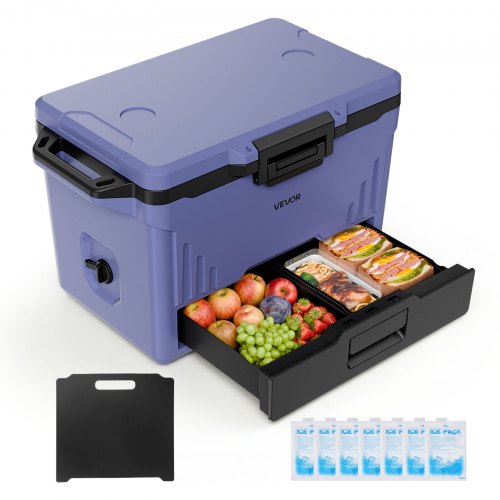 VEVOR 47,32 L Passive Kühlbox Tragbare Isolierbox für Camping Outdoor Sport, Auslaufsicher, Hält 48 Stunden Kühl, Isolierte Kühlbox mit Eisbereich, Stabilem Griff und Getrennten Trocken- und Nasszonen