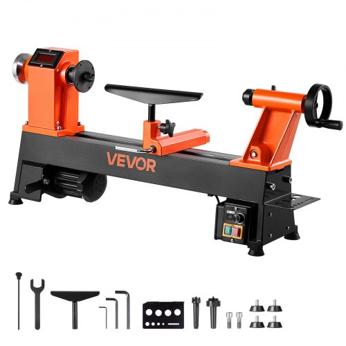 VEVOR Drechselbank, 1 PS/750 W, Drechselmaschine mit variabler Drehzahl von 150 bis 3800 U/min, Drehtischmaschine 304 x 465 mm Werkbank, Drehbank, für Anfänger & Heimwerker in der Holzbearbeitung