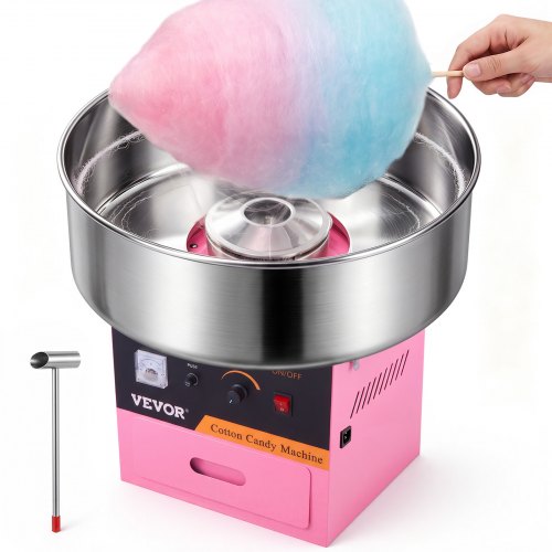 VEVOR Elektrische Zuckerwattemaschine 1000 W, Kommerzielles Zuckerwattegerät mit Edelstahlschüssel, Zuckerschaufel und Schublade, Perfekt für Zuhause, Kindergeburtstag, Familienfeier, Rosa