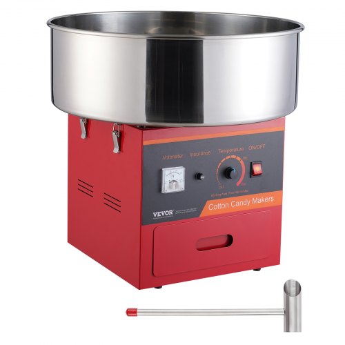 VEVOR Elektrische Zuckerwattemaschine, 1000 W Zuckerwattegeräte, Kommerzielle Zuckerwattemaschine mit Edelstahlschüssel, Zuckerschaufel und Schublade, Perfekt für Familienfeiern, Rot