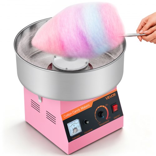 VEVOR Zuckerwattemaschine 1000 W elektrische Zuckerwattegeräte mit 38 cm Edelstahlschüssel und Zuckerlöffel, macht Zuckerwatten für Geburtstage zu Hause Familienfeiern, 3500 U/min Pink