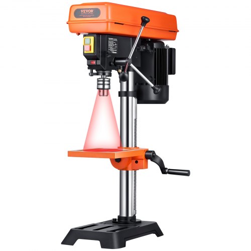 VEVOR 254 mm Tischbohrmaschine, 550 W Induktionsmotor, Säulenbohrmaschine mit 550-2500U/min einstellbarer Geschwindigkeit, 0-45° neigbarer Arbeitstisch, Röntgenpositionierung, für Holzmetall