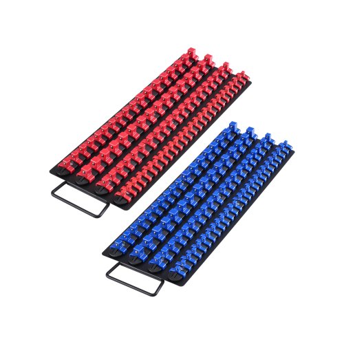 

VEVOR 2-teiliges metrisches und SAE-Steckschlüssel-Organizer-Set für bis zu 160 Stecknüsse, 1/4 Zoll, 3/8 Zoll & 1/2 Zoll Steckschlüsselschiene mit Griff & Stahlsockel für Werkzeugkastenschublade