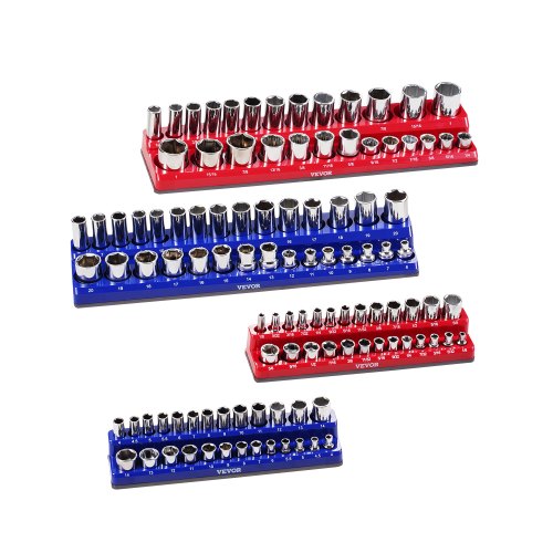 

VEVOR Steckschlüssel-Organizer-Set magnetisch, 4-teilig, 1/4 Zoll & 3/8 Zoll SAE-Steckschlüsselablagen, für bis zu 108 Standard- & tiefe Steckschlüssel (Steckschlüssel nicht im Lieferumfang enthalten)
