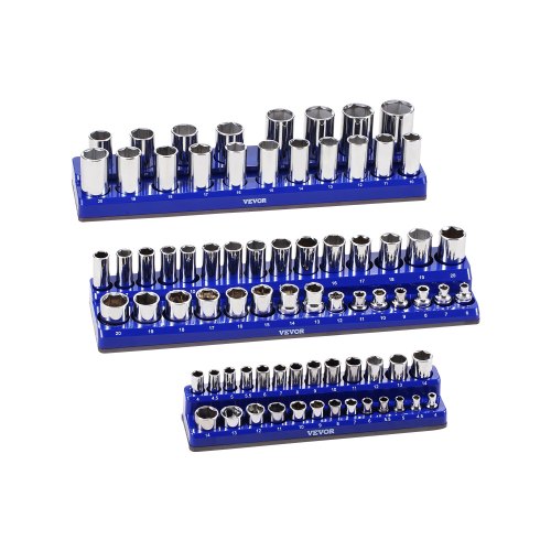 

VEVOR Steckschlüssel-Organizer-Set, 3-teiliger Steckschlüsselhalter, 1/4, 3/8 & 1/2 Zoll, für bis zu 75 Standard- & tiefe Steckschlüssel, blau (Steckschlüssel nicht im Lieferumfang enthalten)