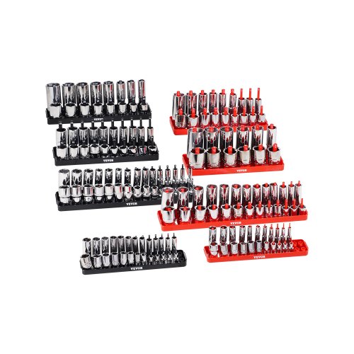 

VEVOR Steckschlüssel-Organizer-Set, 8-teilig, 1/4, 3/8 & 1/2 Zoll metrische SAE-Aufsteckschiene, für bis zu 176 Standard- & tiefe Steckschlüssel, (Steckschlüssel nicht im Lieferumfang enthalten)