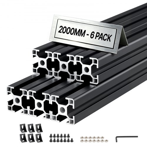 VEVOR 3030 Aluminium Profile 6 Stk. 2 m, Eloxierte T-Nut-Aluprofile nach EU-Standard, Hochfestes Strangpressprofil, Aluminiumschiene für 3D-Druckerteile, CNC-DIY-Werkbänke und Montage, Schwarz