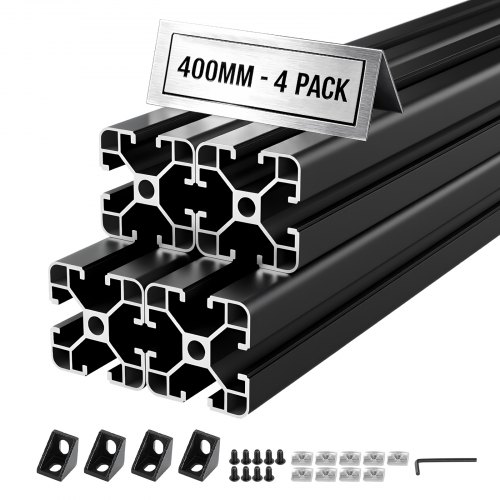 VEVOR 4040 Aluminium Profile 4 Stk. 40 cm, Eloxierte T-Nut-Aluprofile nach EU-Standard, Hochfeste Strangpressprofile, Aluminiumschiene für 3D-Druckerteile, CNC-DIY-Werkbänke und Montage, Schwarz