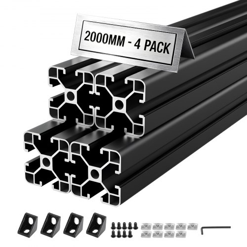 VEVOR 4040 Aluminium Profile 4 Stk. 2 m, Eloxierte T-Nut-Aluprofile nach EU-Standard, Hochfestes Strangpressprofil, Aluminiumschiene für 3D-Druckerteile, CNC-DIY-Werkbänke und Montage, Schwarz