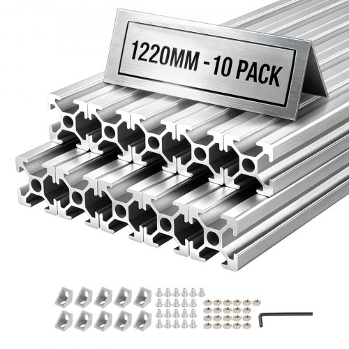 VEVOR 2020 Aluminium Profile 10 Stk. 122 cm, Eloxierte T-Nut-Aluprofile nach EU-Standard, Hochfestes Strangpressprofil, Aluminiumschiene für 3D-Druckerteile, CNC-DIY-Werkbänke und Montage, Silber