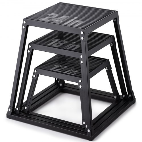 VEVOR 3-teilige Plyometrische Sprungboxen, 305/458/609 mm Plyometric Box Schwarz, Rutschfestes Fitness-Übungs-Step-Up-Box-Set für Heim-Fitness-Training, Konditions-Krafttraining, Jump Training Tragbar