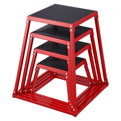 VEVOR 4-teilige Plyometrische Sprungboxen, 305/458/609/762 mm Plyometric Box Rot, Rutschfestes Fitness-Übungs-Step-Up-Box-Set für Heim-Fitness-Training, Konditions-Krafttraining, Jump Training Tragbar