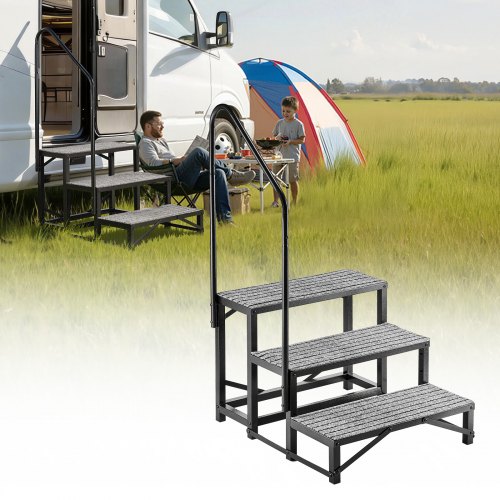 VEVOR RV Treppe mit Handlauf, 3-stufige Tragbare Standtreppe mit 299,38 kg Tragkraft Rutschfeste Trittstufe für Camper Mobilheime Pool und Spa Robuste Außentreppe Ideal für Senioren und Haustiere