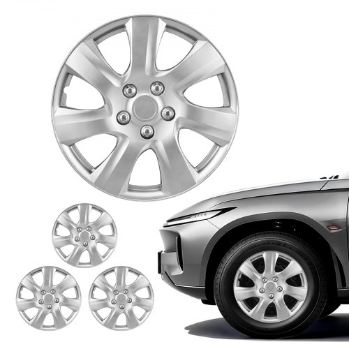 VEVOR 4x Universale Radkappen 16 Zoll, Radzierblenden 4er Set aus ABS Kunststoff, Verstellbare Radblenden mit 7 Speichen & Snap-On-Montage Design, R16 Radabdeckungen für Deko & Daubschutz, Silber