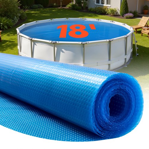 VEVOR Pool Solarabdeckplane rund ø5486 mm, Solarfolie, 0,4 mm-Pool-Solardecke mit Luftpolster- & PE-Material, Wärmeabsorption tagsüber, Wärmespeicherung nachts, Solarabdeckungen, blau
