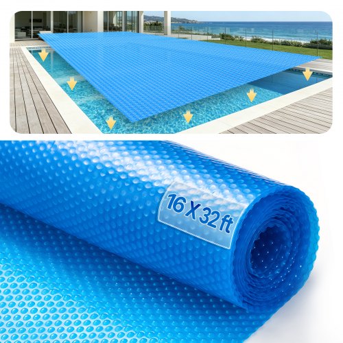 VEVOR Solar-Poolabdeckung, 9,75 x 4,87 m rechteckige Solardecke für Pools, Solarabdeckung für oberirdische Schwimmbecken, 16 mil Solarabdeckungen blau