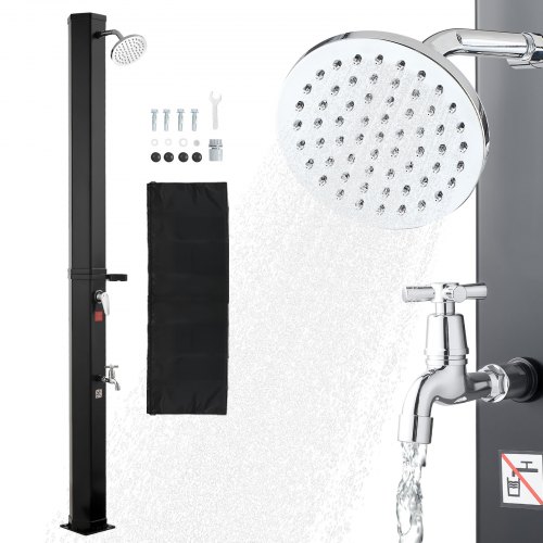 VEVOR Solardusche 35 L, Solar Gartendusche 2160 mm Hoch, Pooldusche mit Seifenablage, Warm- & Kaltwasserregulierung, Freistehend, Campingdusche für Garten, Poolbereich, Strandpool, Schwarz