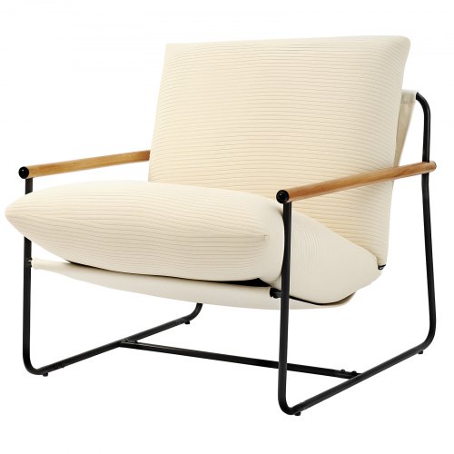 VEVOR Akzentstuhl Loungesessel, gemütlicher Polsterstuhl mit weicher Schaumstoffpolsterung & Metallrahmen & abnehmbarem Kissen, Relaxsessel für Wohnzimmer Schlafzimmer Lesezimmer Büro, Beige