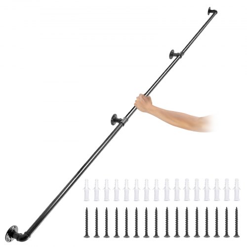 VEVOR 3x Retro Wasserrohr Handlauf 270cm Geländer Retro Industrie Kohlenstoffstahl 4x Wandhalterungen Vintage Wandhalterung Treppe 200kg Tragfähigkeit Geeignet für Handläufe im Innen-/Außenbereich