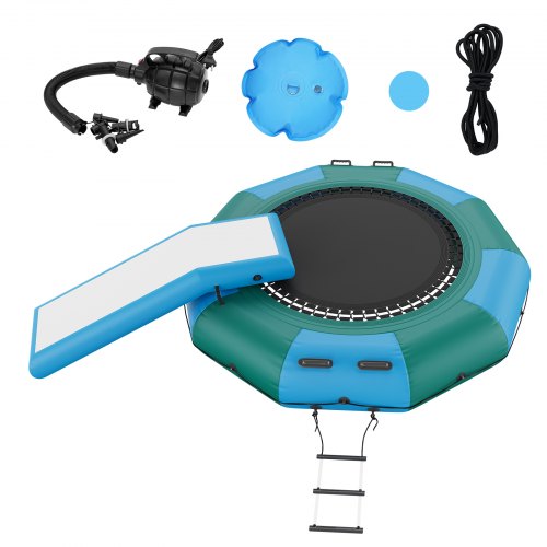 

VEVOR Aufblasbarer Wassertrampolin mit Rutsche & Leiter, Wasserdichte, Abriebfeste, Langlebige Wassertrampoline 3,05 m Großen Sprungfläche, Sprungplattform-Wasserpark Pool Trampolin, Spielzeuge